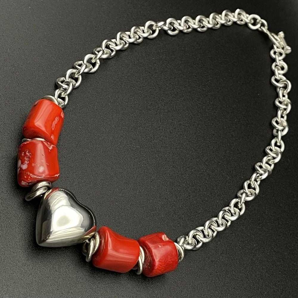 Sterling Heart Chunky Red Coral Thick Chain State… - image 1