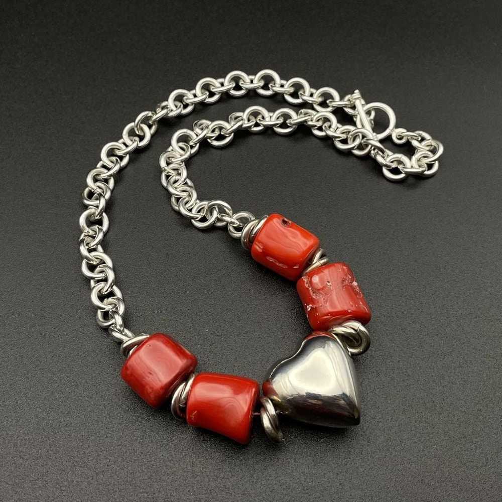 Sterling Heart Chunky Red Coral Thick Chain State… - image 2