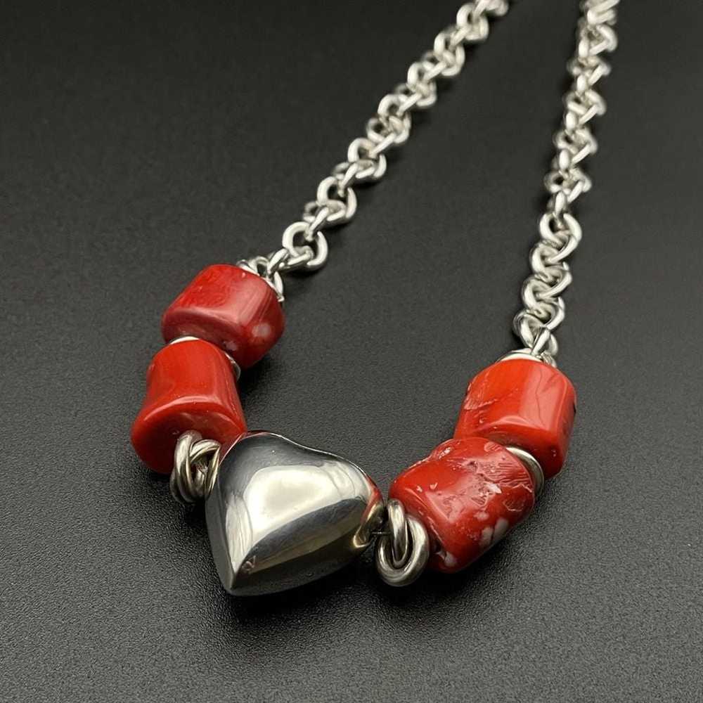 Sterling Heart Chunky Red Coral Thick Chain State… - image 3