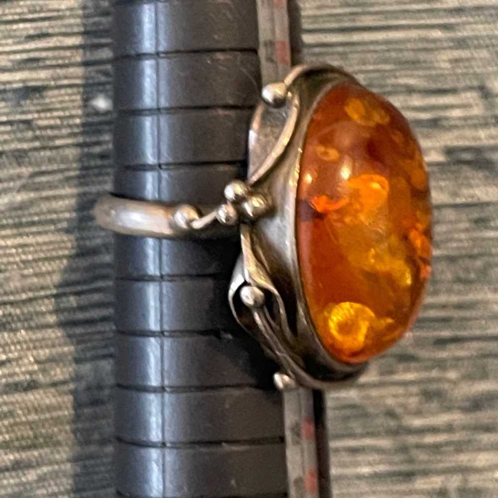 Large Amber and 925 Sterling Silver Ring Vintage … - image 3