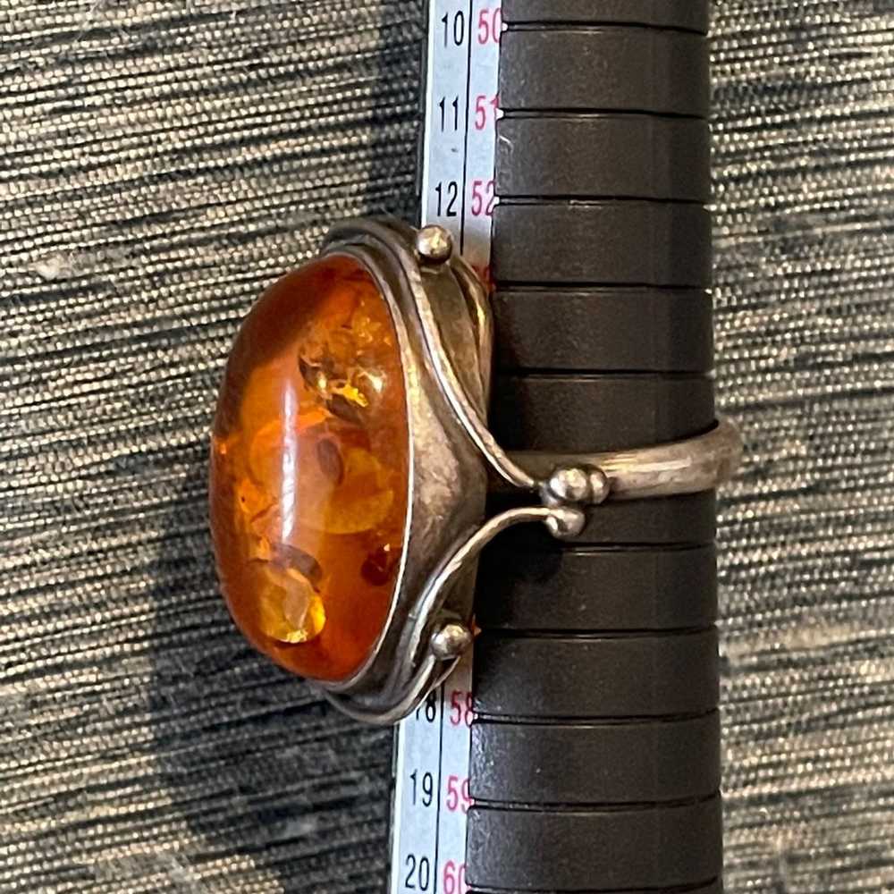 Large Amber and 925 Sterling Silver Ring Vintage … - image 5