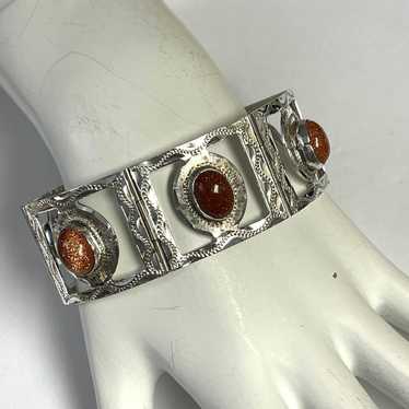 Vintage Mexico Sterling Silver Sunstone Bracelet