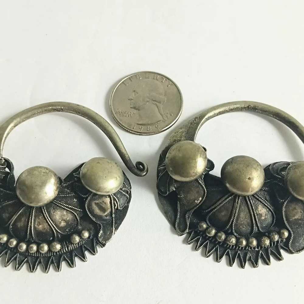 Vintage Miao Silver Tribal Floral Earrings - image 1