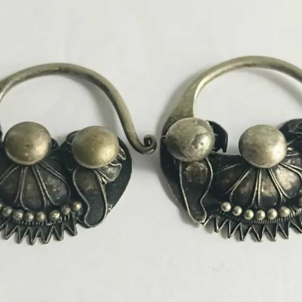 Vintage Miao Silver Tribal Floral Earrings - image 5