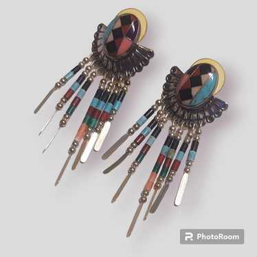 Native American Navajo Earrings, signed Q.T. Quoc… - image 1