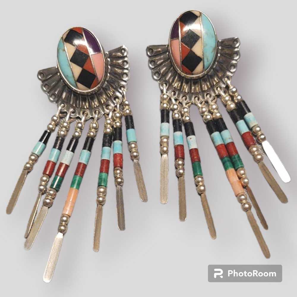 Native American Navajo Earrings, signed Q.T. Quoc… - image 2