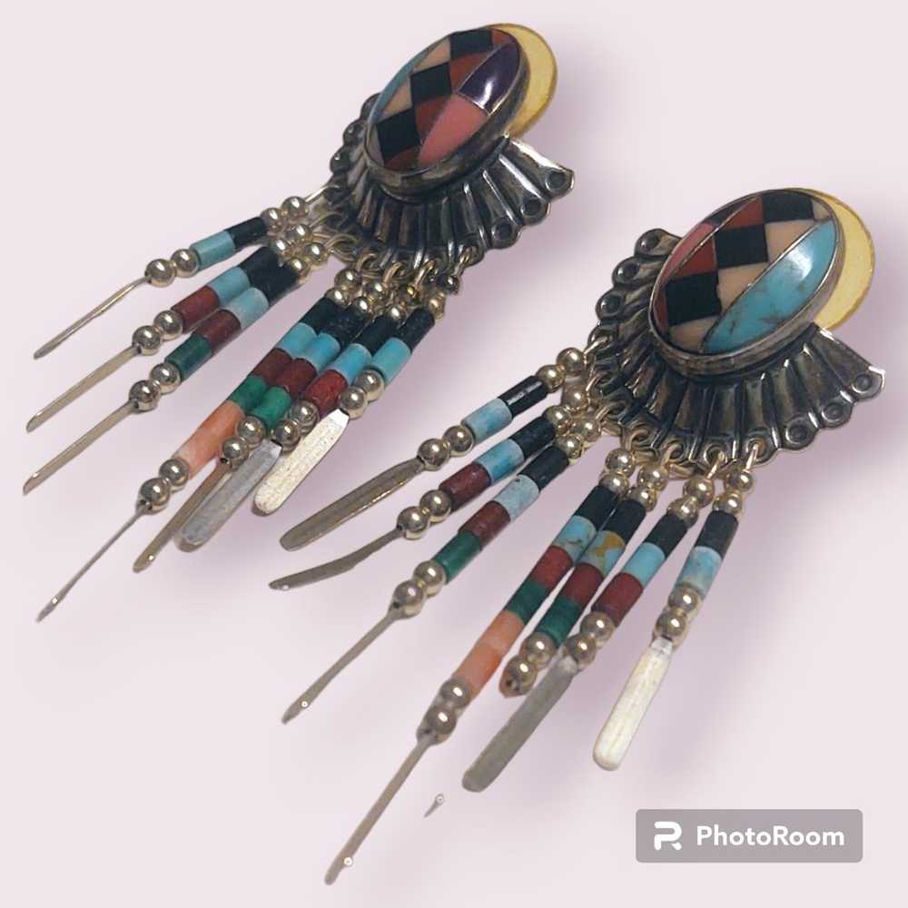 Native American Navajo Earrings, signed Q.T. Quoc… - image 4