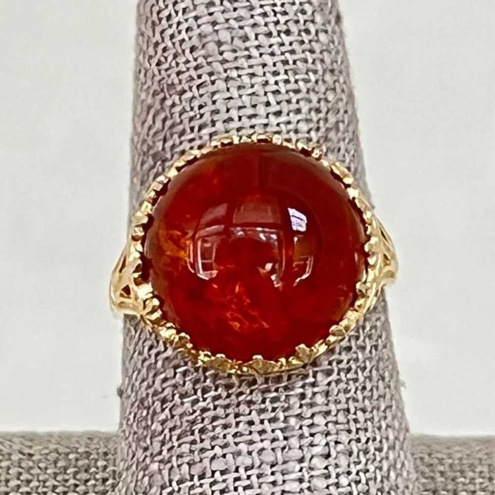 Vintage Sterling Silver Gold Washed Amber Cabocho… - image 1