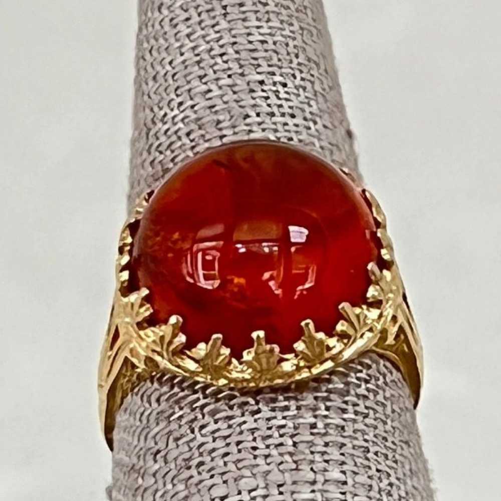 Vintage Sterling Silver Gold Washed Amber Cabocho… - image 2