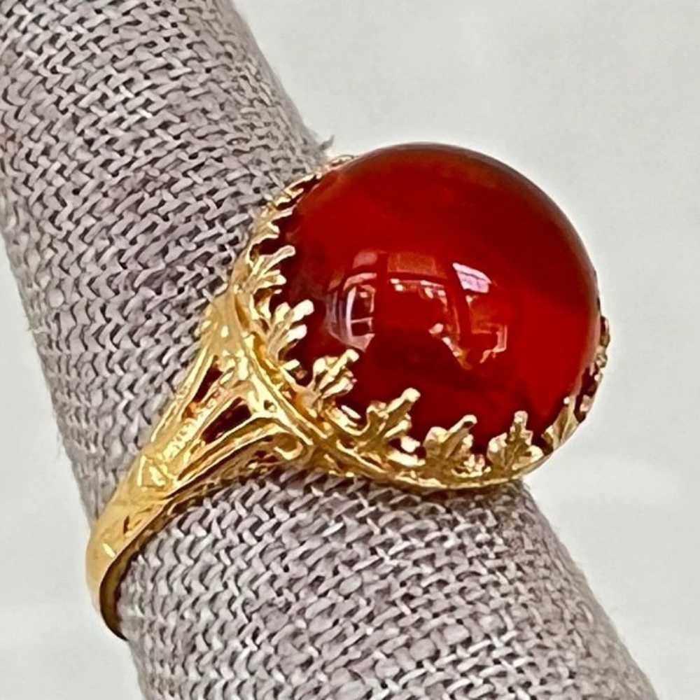 Vintage Sterling Silver Gold Washed Amber Cabocho… - image 3