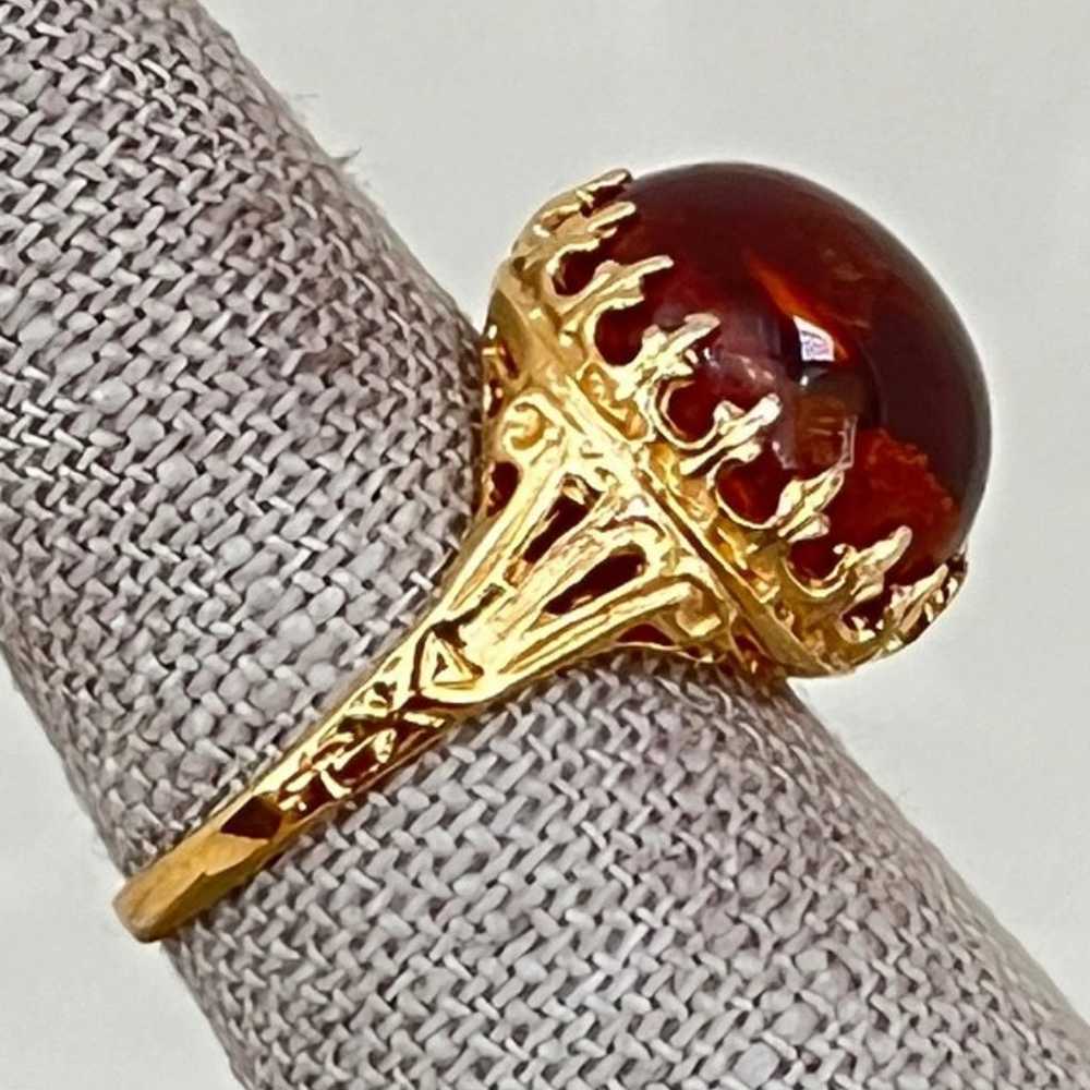 Vintage Sterling Silver Gold Washed Amber Cabocho… - image 4