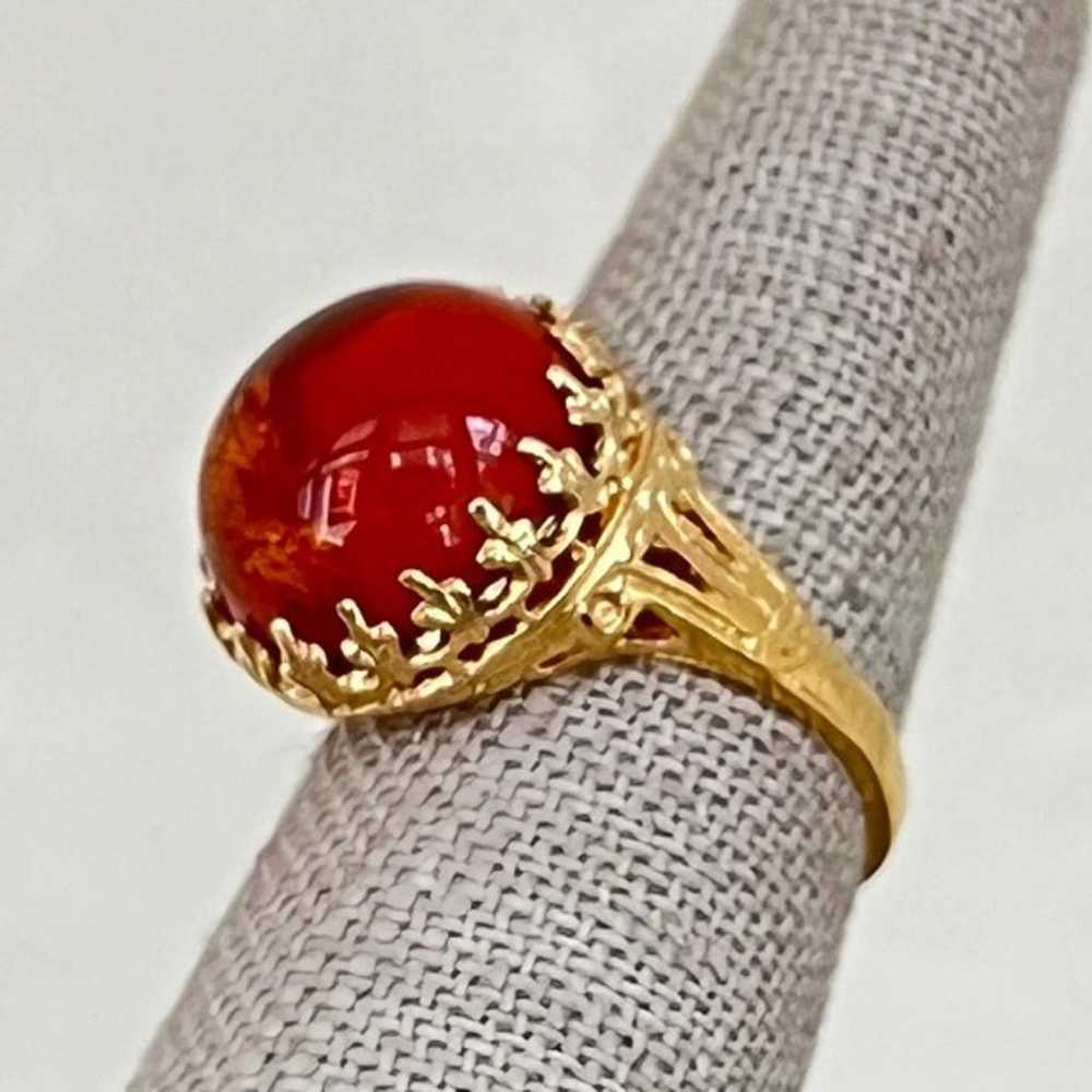 Vintage Sterling Silver Gold Washed Amber Cabocho… - image 5