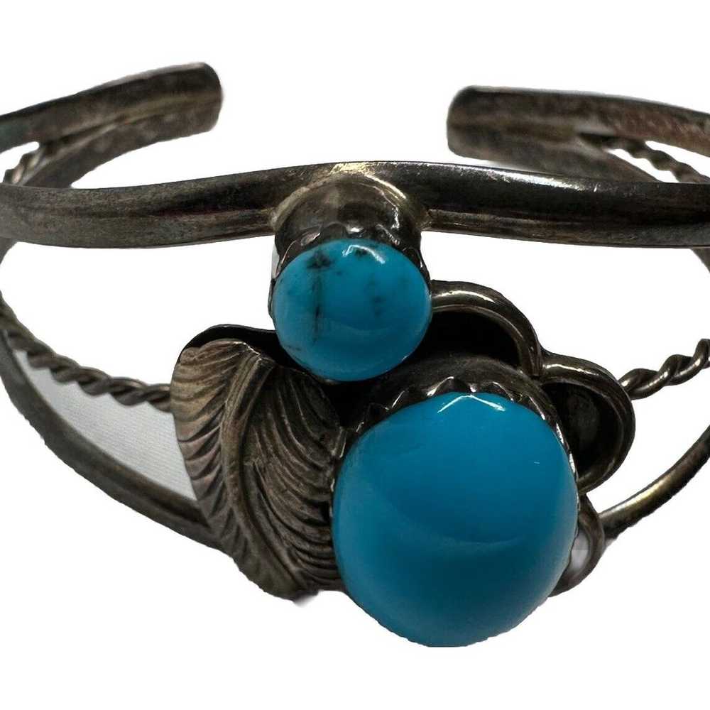 Sterling Silver Turquoise Vintage Cuff Bracelet H… - image 1