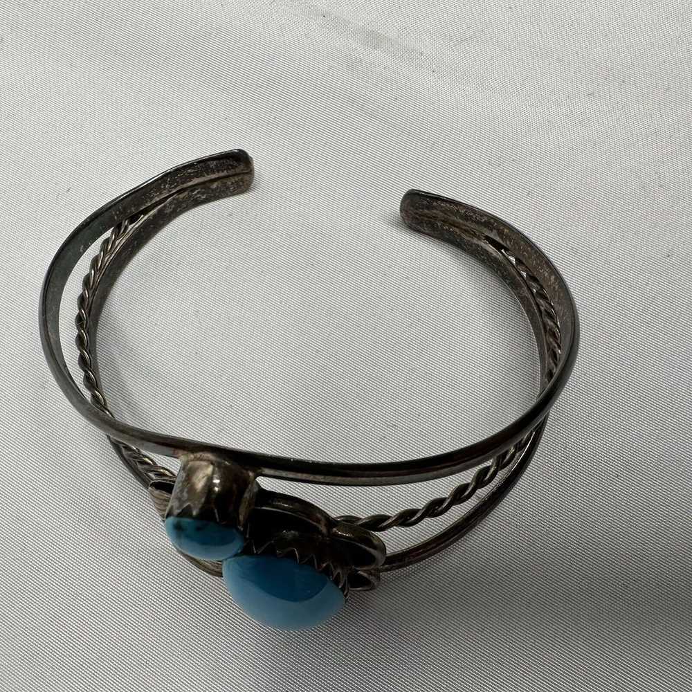 Sterling Silver Turquoise Vintage Cuff Bracelet H… - image 5