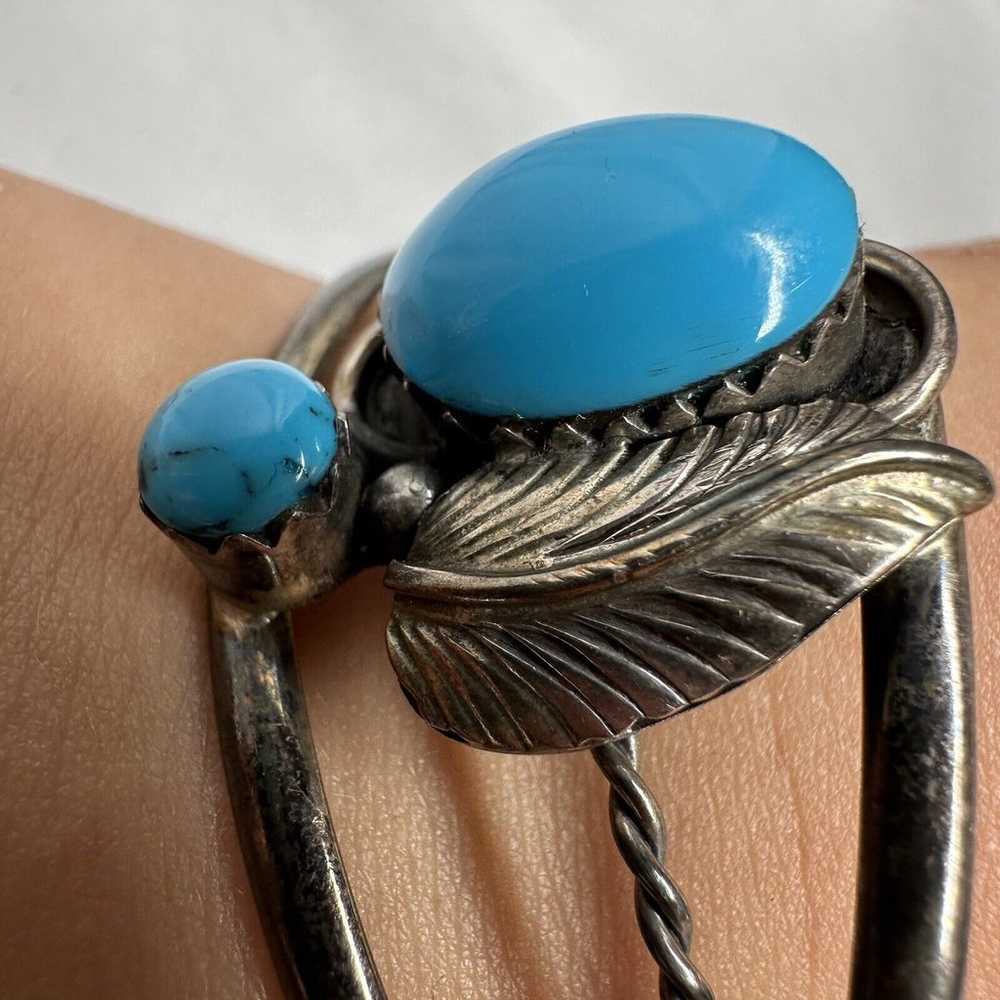 Sterling Silver Turquoise Vintage Cuff Bracelet H… - image 9