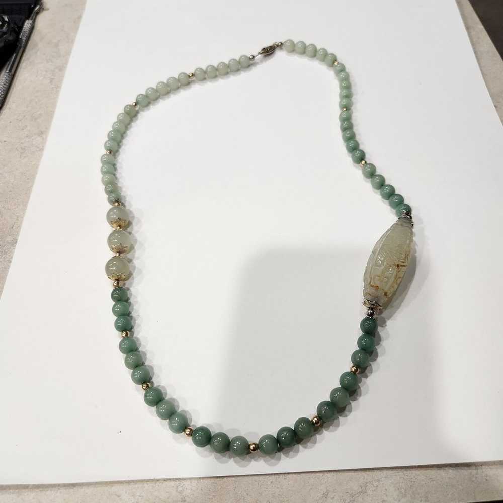 Beautiful Handmade Vintage Carved Jade Pendant & … - image 2