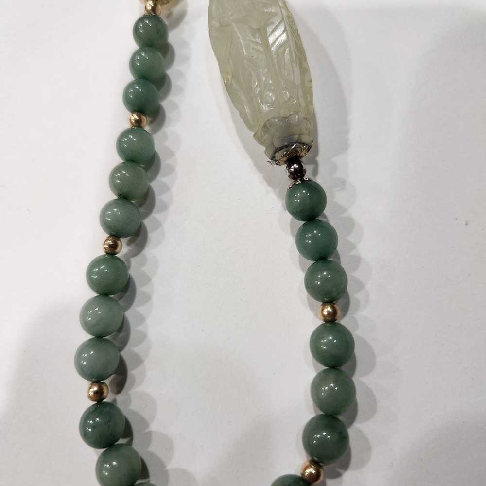 Beautiful Handmade Vintage Carved Jade Pendant & … - image 3