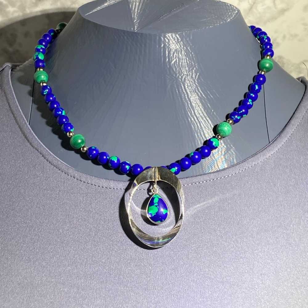 RARE VINTAGE STERLING SILVER AZURITE NECKLACE UNI… - image 1