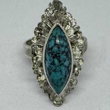 Vintage Marquise Navajo Turquoise & Sterling 925 … - image 1