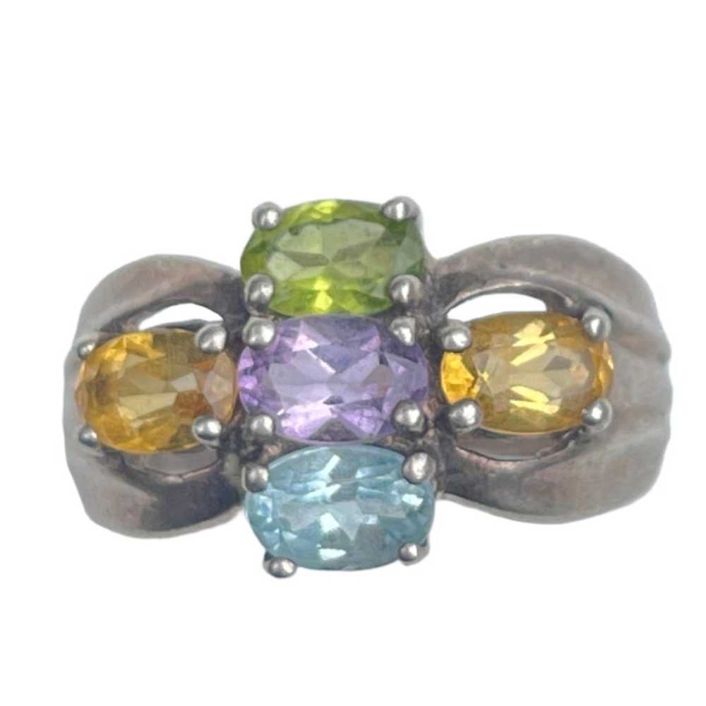 Vintage Sterling Silver Multi Gemstone Ring - Siz… - image 1