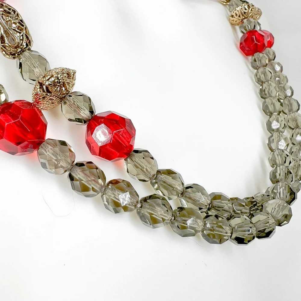 Vintage Smoky Quartz & Fire Red Glass Faceted Bea… - image 3