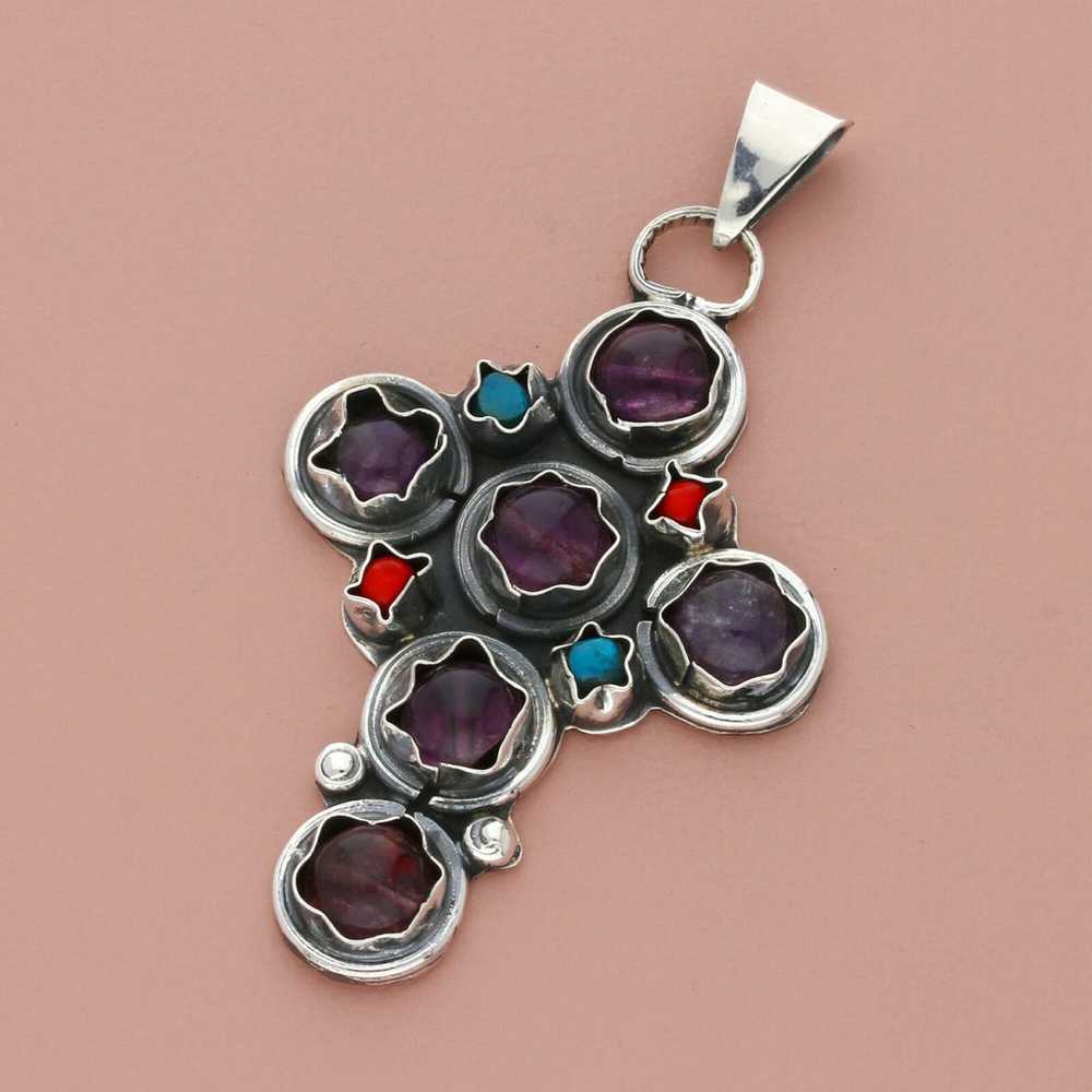 sterling silver vintage taxco mexico amethyst tur… - image 1