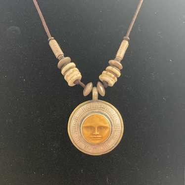 Vintage Moonface Sterling and Brass Necklace