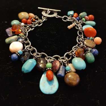 Vintage Sterling Silver Multi Natural Gemstone  B… - image 1