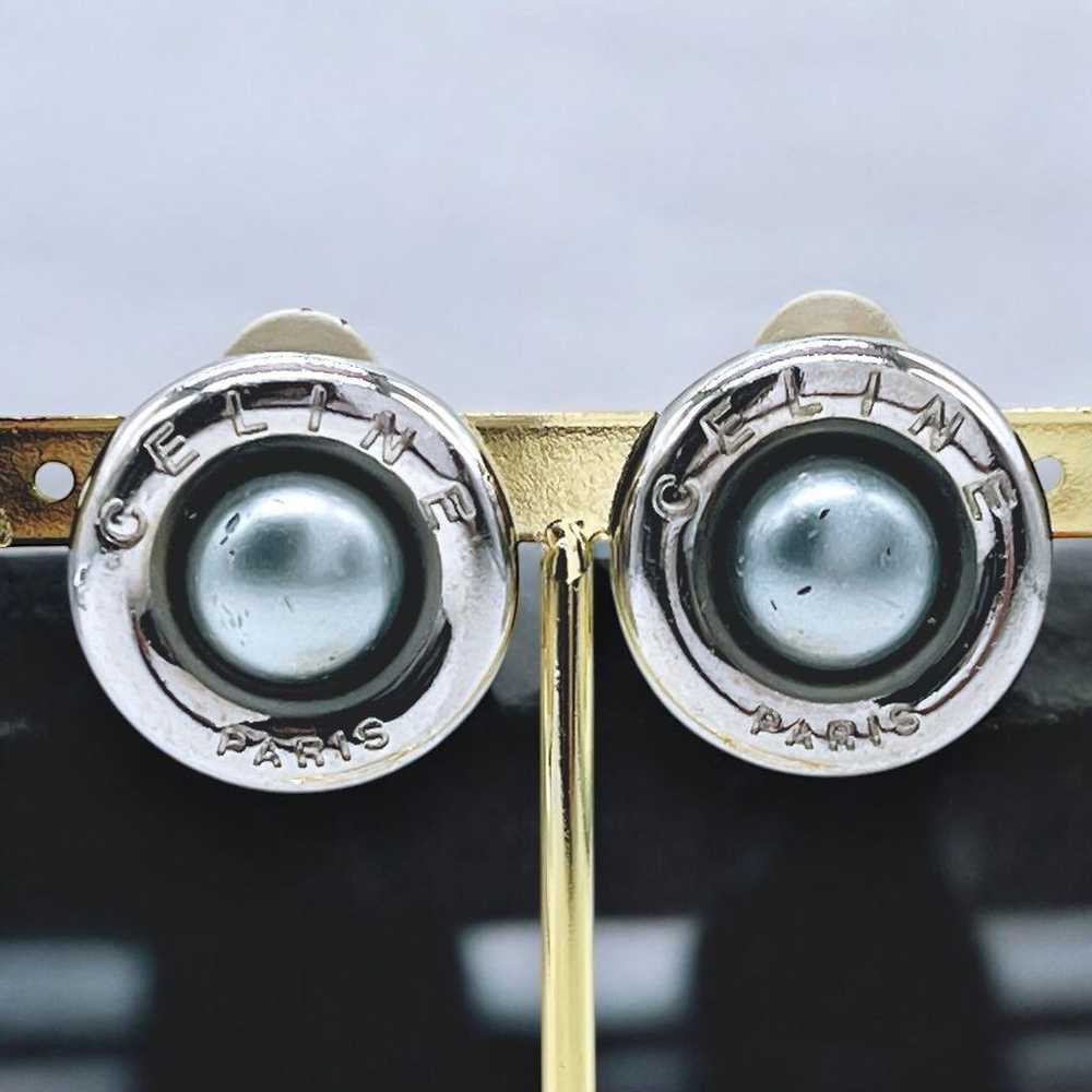 Celine Earrings Round Faux Pearl Black Silver 1899 - image 1