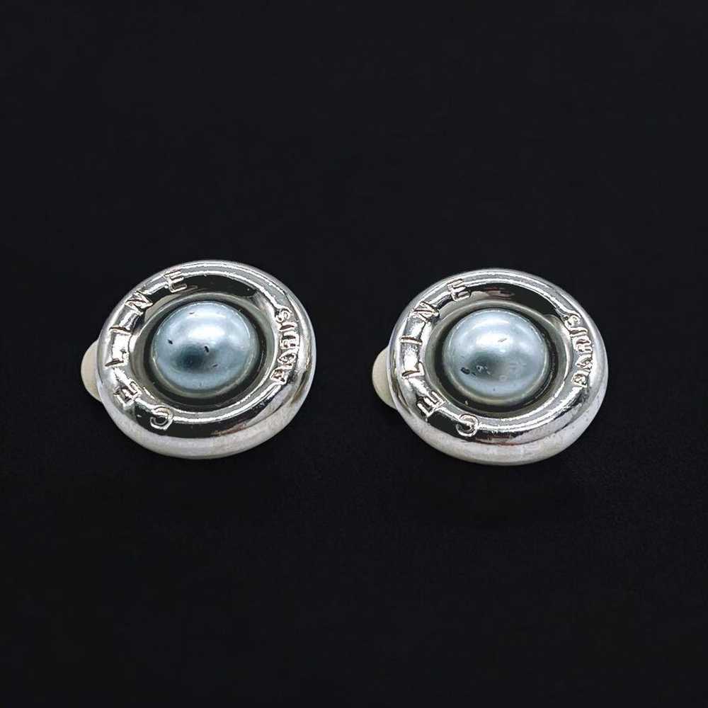 Celine Earrings Round Faux Pearl Black Silver 1899 - image 4