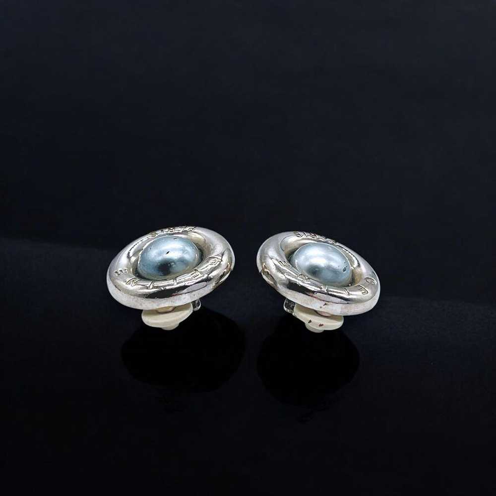 Celine Earrings Round Faux Pearl Black Silver 1899 - image 6