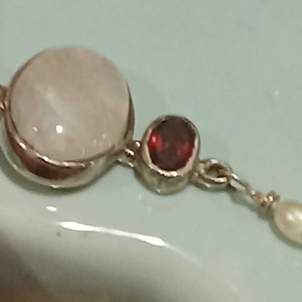 Vintage Genuine Rainbow Moonstone, Garnet & Pearl… - image 10