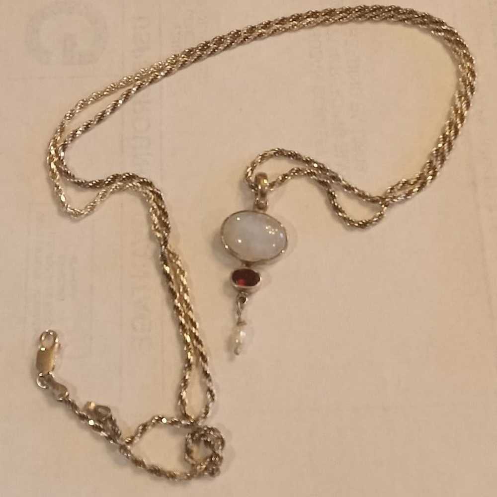 Vintage Genuine Rainbow Moonstone, Garnet & Pearl… - image 3