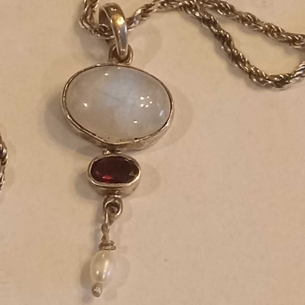 Vintage Genuine Rainbow Moonstone, Garnet & Pearl… - image 4