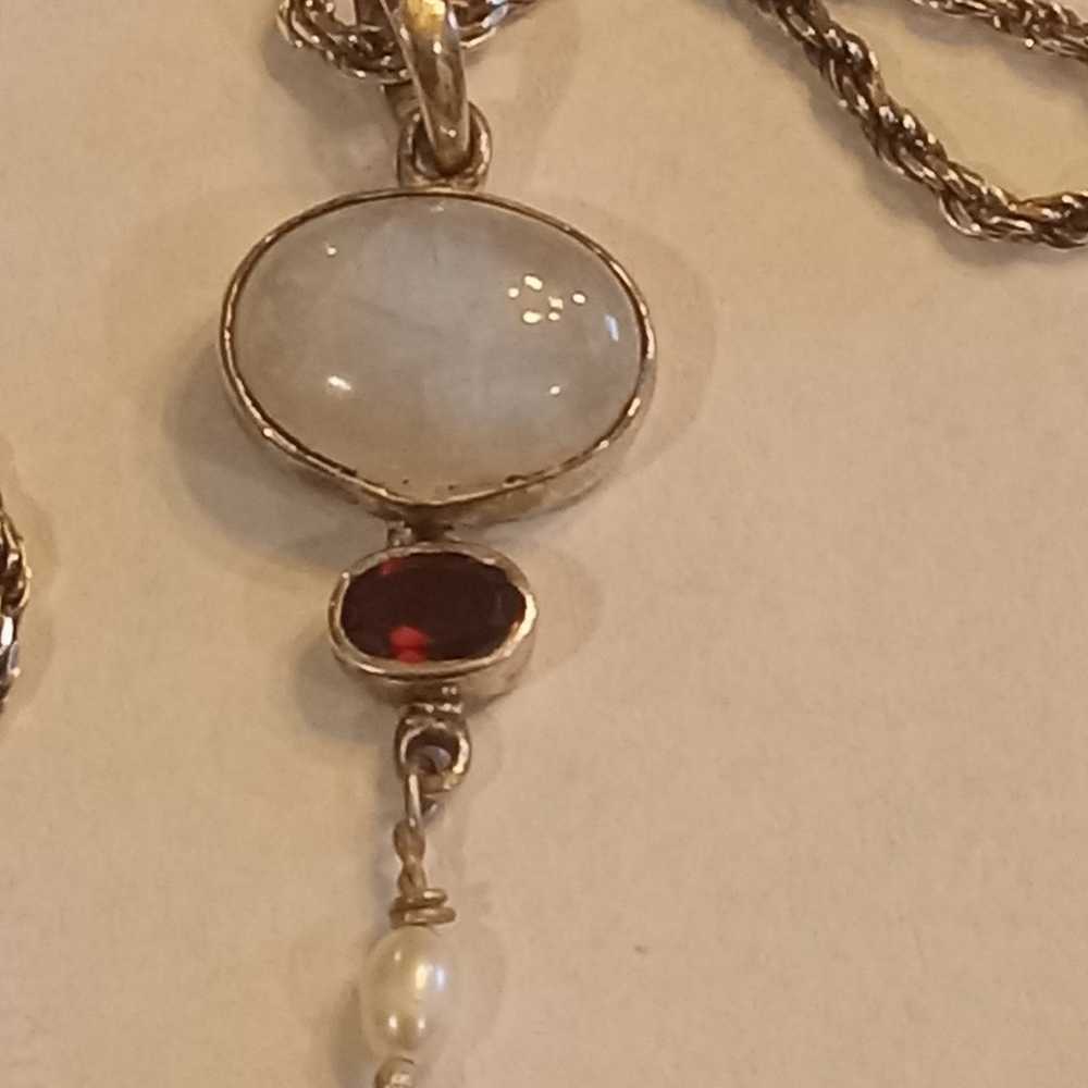 Vintage Genuine Rainbow Moonstone, Garnet & Pearl… - image 6