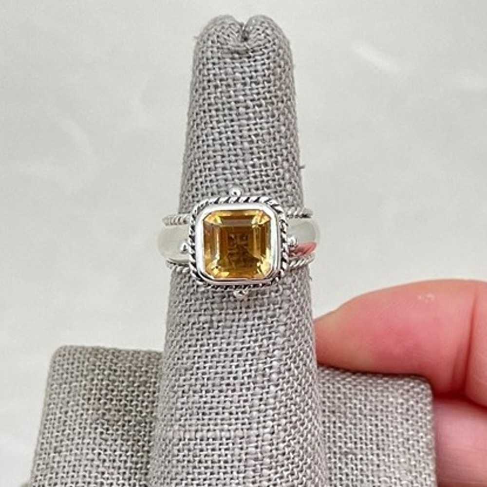 Vintage Sterling Silver Asscher Cut Citrine Ring … - image 1