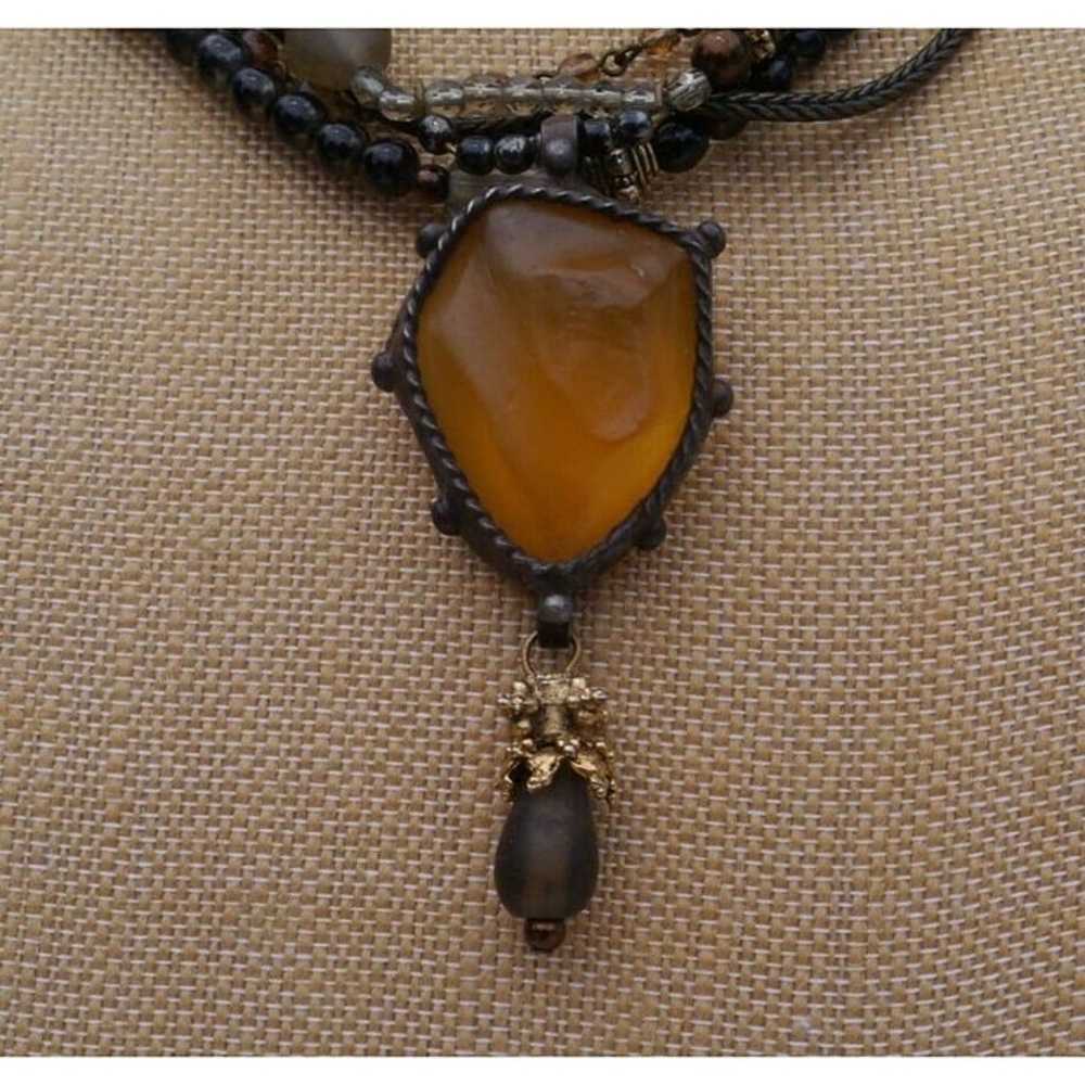 Vtg Maya Evangelista Amber & Glass Bead Statement… - image 10