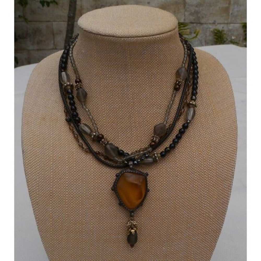 Vtg Maya Evangelista Amber & Glass Bead Statement… - image 2