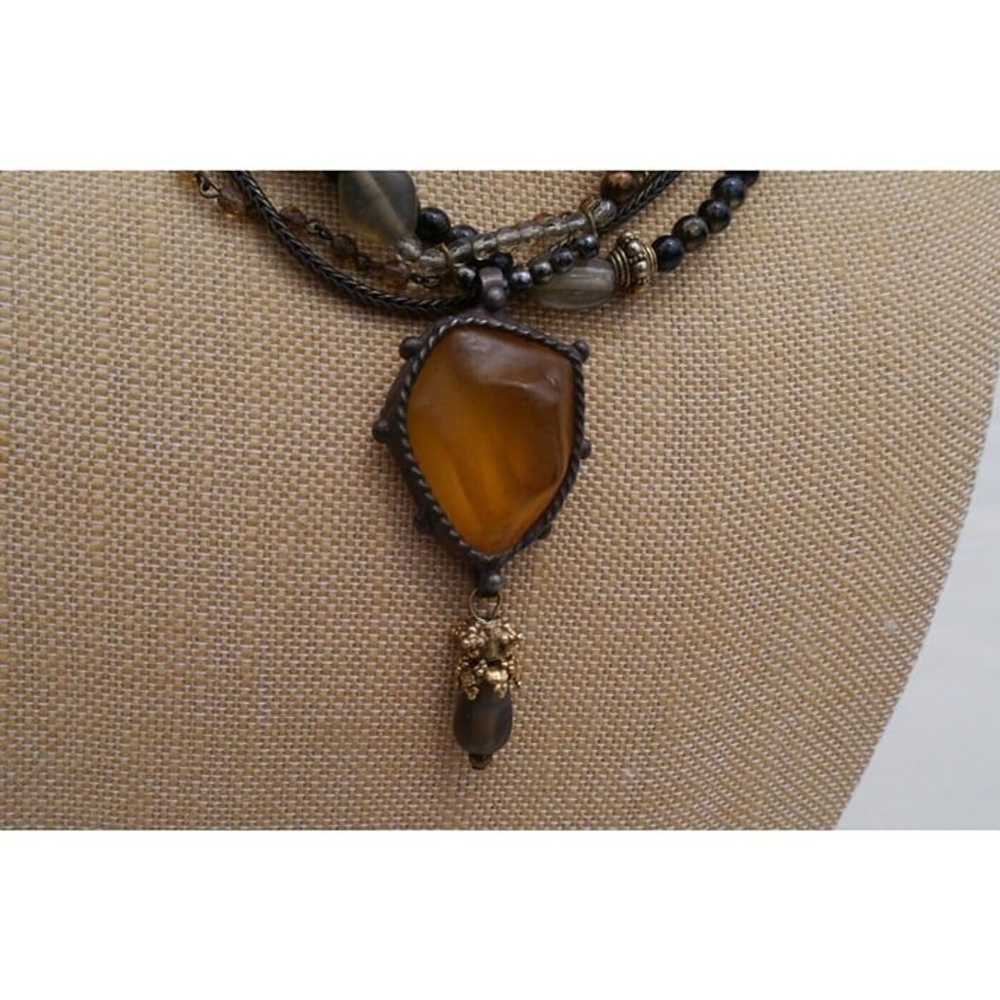 Vtg Maya Evangelista Amber & Glass Bead Statement… - image 3