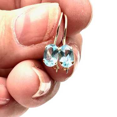 Estate 14K Yellow Gold Blue Topaz Pierced Earrings