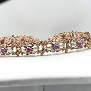 Gold Sterling Silver Bracelet Ruby Rare - image 1