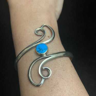 Sterling Silver Turquoise Cuff Bracelet with Swir… - image 1