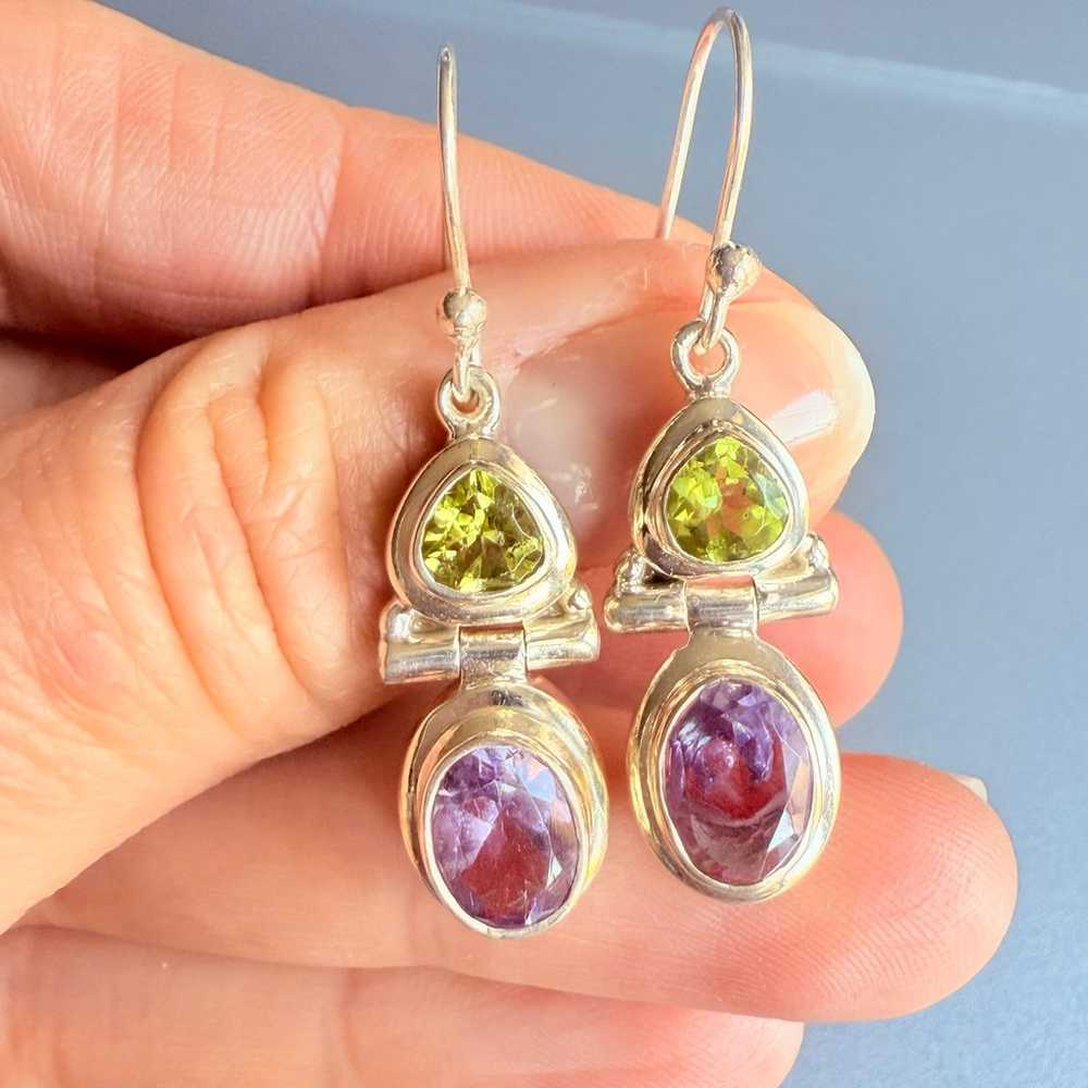 Natural Amethyst & Peridot Sterling Silver Dangle… - image 2