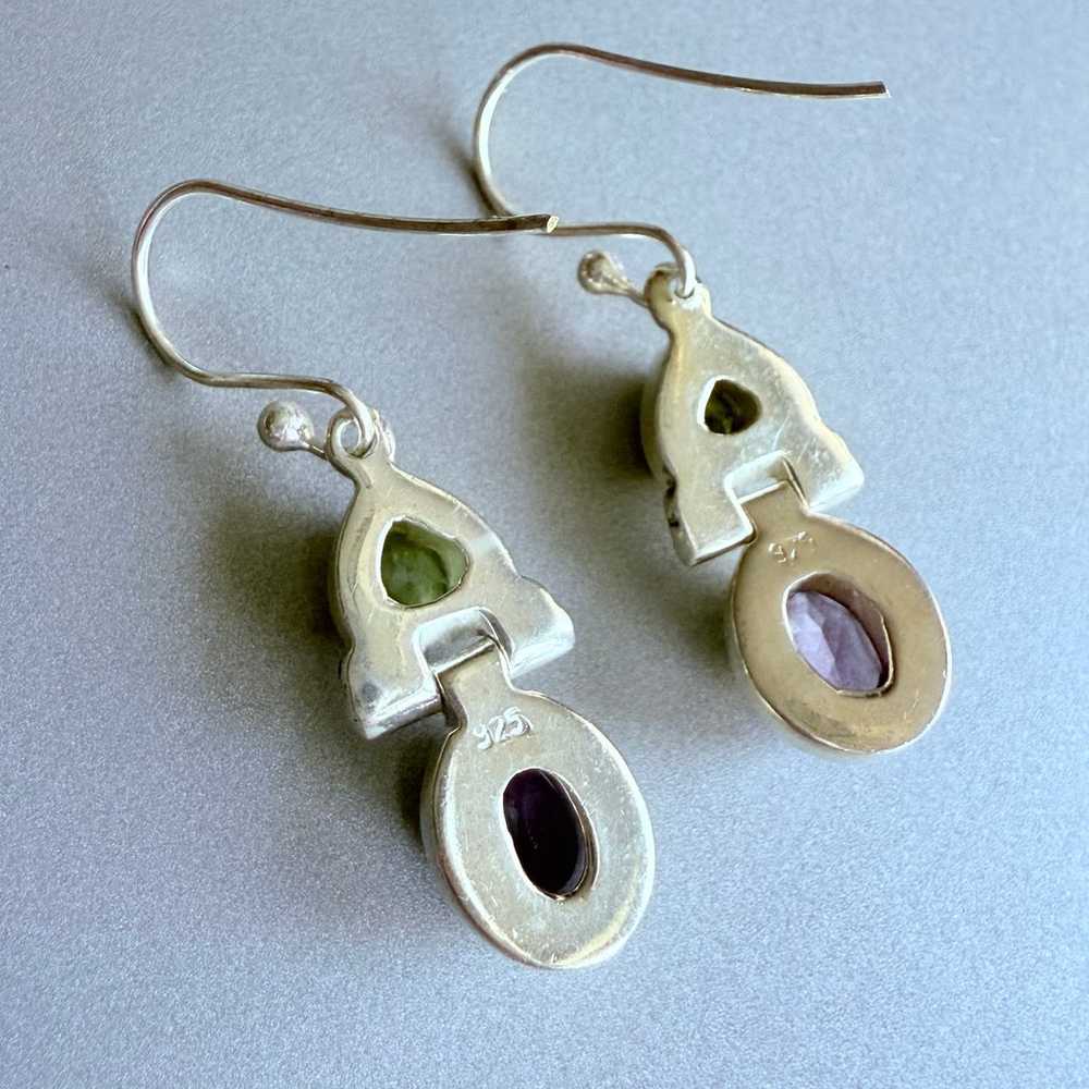 Natural Amethyst & Peridot Sterling Silver Dangle… - image 3