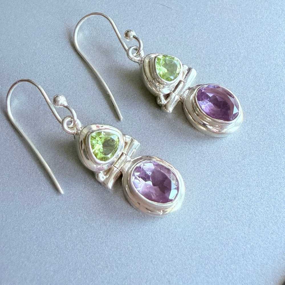 Natural Amethyst & Peridot Sterling Silver Dangle… - image 4