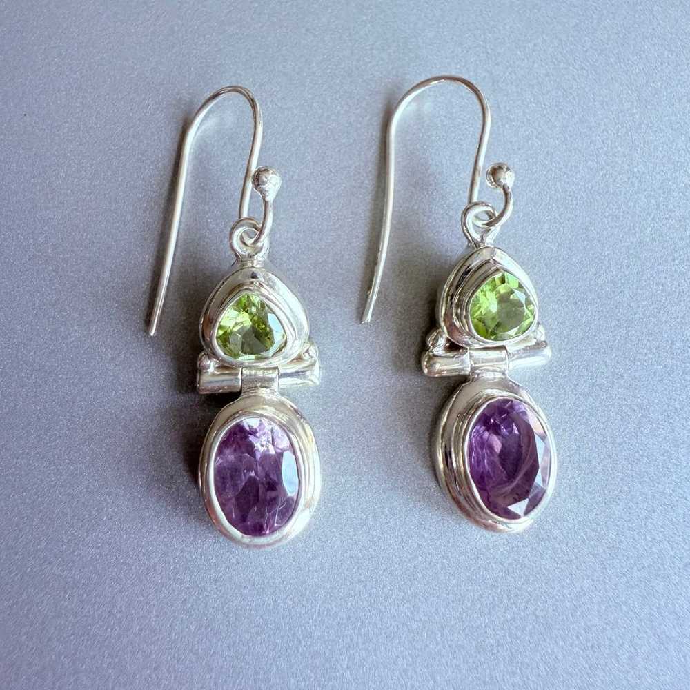 Natural Amethyst & Peridot Sterling Silver Dangle… - image 5