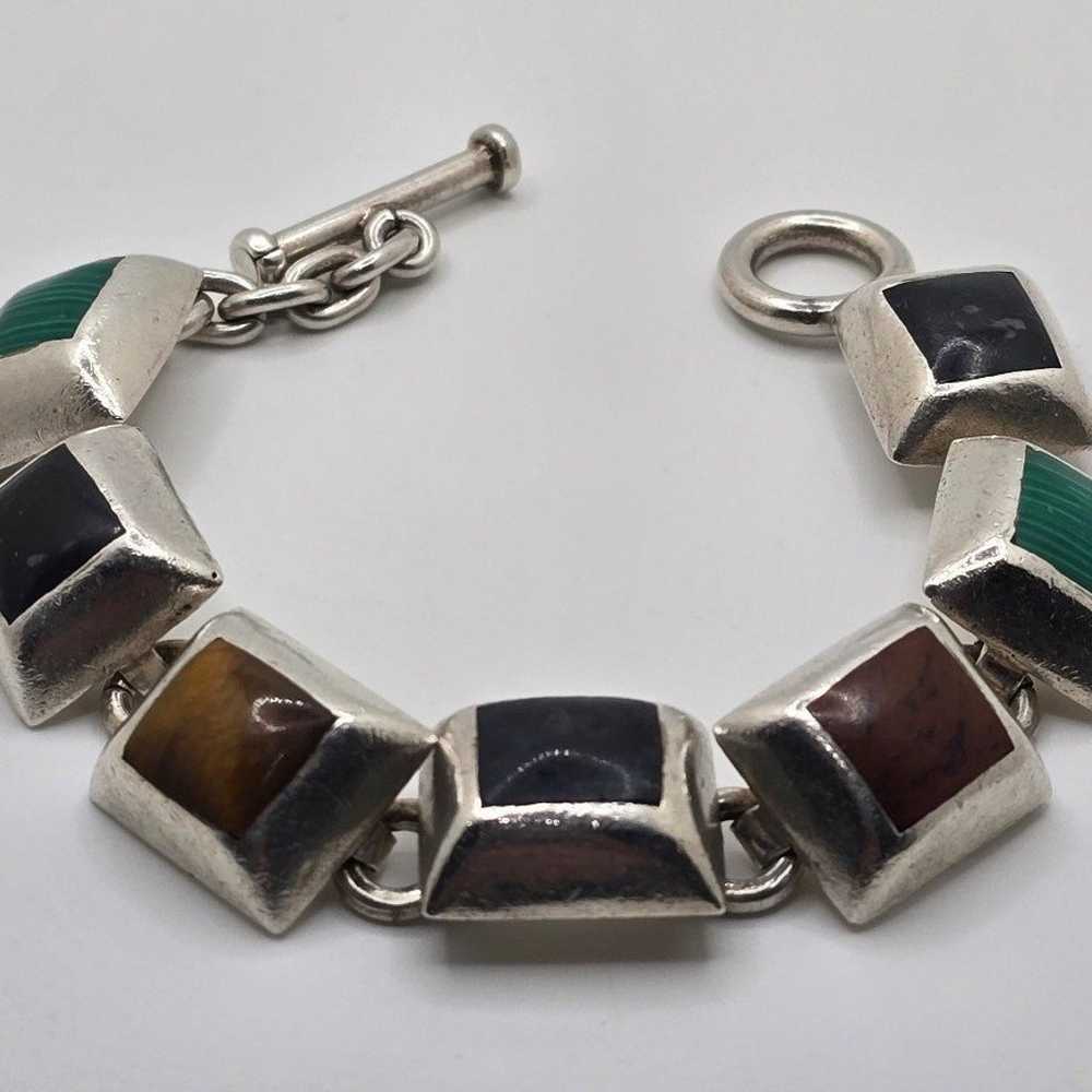 Mexico Sterling Silver Mixed Gemstone Link Bracel… - image 2