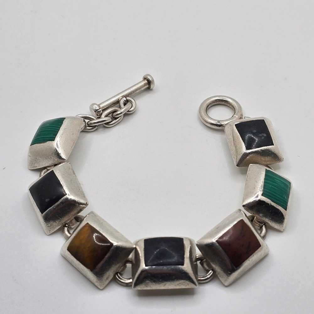 Mexico Sterling Silver Mixed Gemstone Link Bracel… - image 3