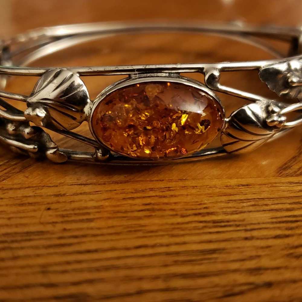 Baltic amber sterling bangle bracelet - image 1