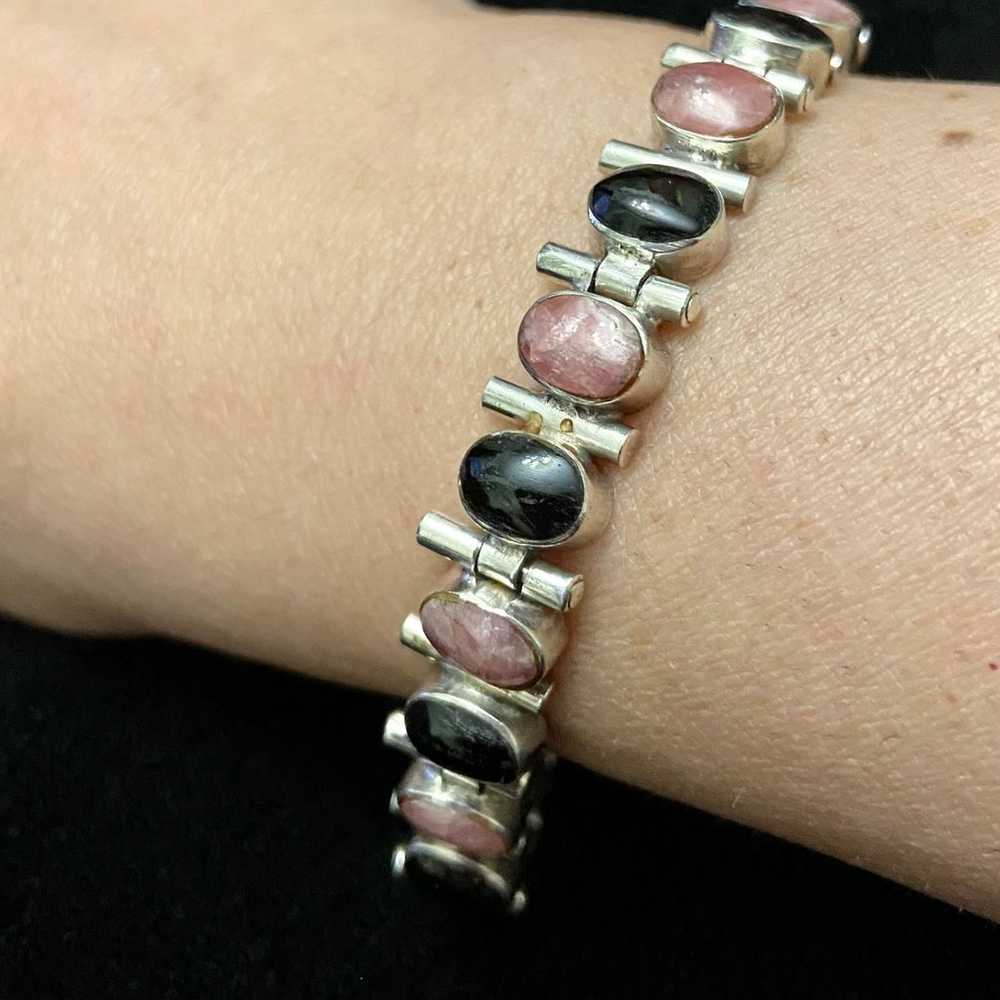 Silver 950 Onyx Pink Stones Link Bracelet - image 3